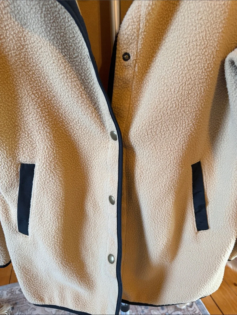 J. Crew Cream Teddy Fleece Jacket with Black Trim